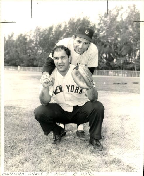 1957 Yogi Berra Rocky Marciano New York Yankees "The Sporting News Collection Archives" Original 8" x 10" Photo (Sporting News Collection Hologram/MEARS Photo LOA)