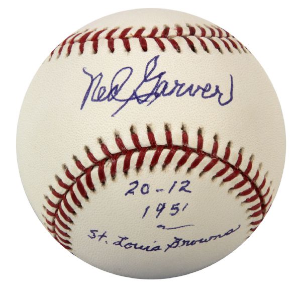 1951 Ned Garver St. Louis Browns Single Signed OML (Selig) Baseball "20-12 1951 St. Louis Browns" - JSA 