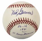 1951 Ned Garver St. Louis Browns Single Signed OML (Selig) Baseball "20-12 1951 St. Louis Browns" - JSA 