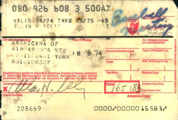 Bud Selig Milwaukee Brewers Airline Receipts 