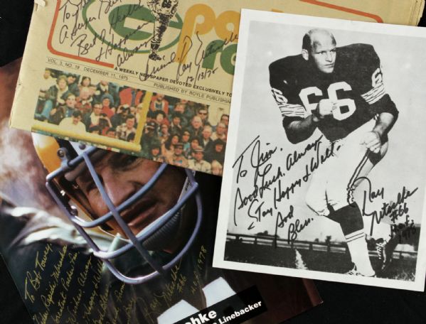 1975-95 Ray Nitschke Green Bay Packers Signed Photo & Packer Report - Lot of 3 - JSA