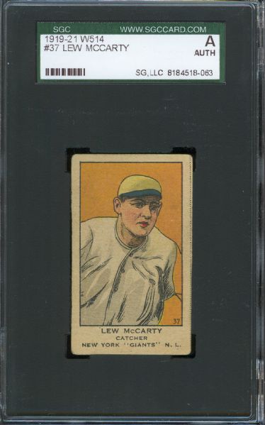 1919-21 W514 Giants Lew McCarty Strip Card #37 SGC Authentic