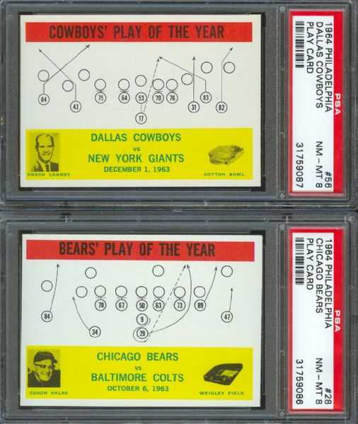 1964 Philadelphia Bears And Cowboys Play Cards (2) PSA NM-MT 8