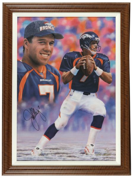 1998-99 John Elway Denver Broncos Andy Goralski Canvas Print 46/47 Signed by Elway & Artist - MEARS 