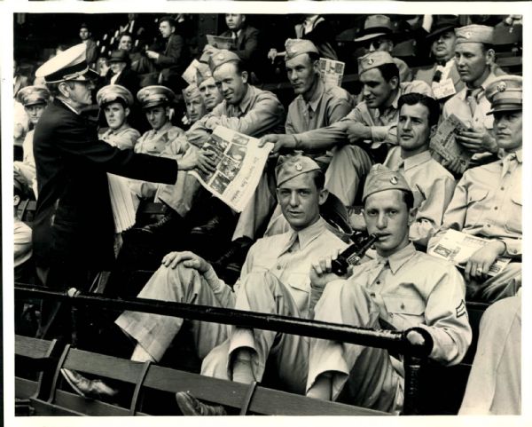 1940s Armed Forces at a Baseball Game "The Sporting News Collection Archives" Original 8" x 10" Photo (Sporting News Collection Hologram/MEARS Photo LOA)