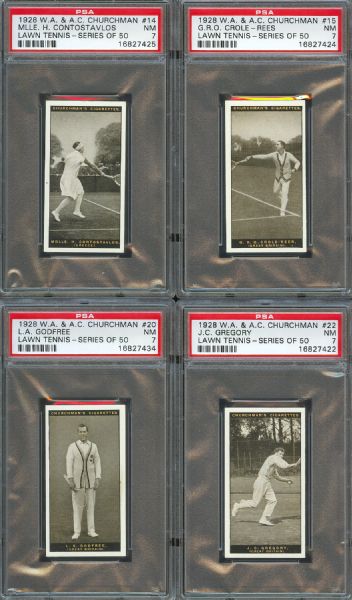 1928 W. A. & A. C. Churchman Lawn Tennis PSA Graded NM 7 Collection (4)