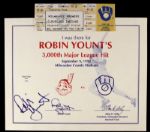 1992 Robin Yount Milwaukee Brewers 3000 Hit Full Ticket & Signed Certificate - JSA 