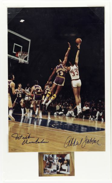1990s Wilt Chamberlain Los Angeles Lakers & Kareem Abdul Jabbar Milwaukee Bucks Signed Oversized 16" x 24" Color Photo  - JSA