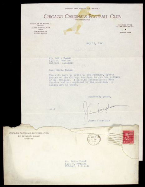 1941 James Conzelman Chicago Cardinals Hall of Famer Signed Letter - JSA (Tough Hall of Fame Signature)