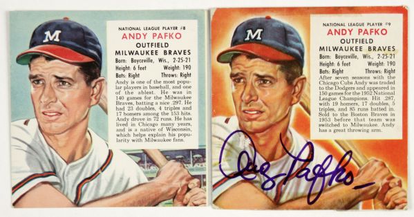 1953-54 Andy Pafko Milwaukee Braves Red Man Tobacco Baseball Cards - Lot of 2 - One Signed, One Unsigned (JSA)