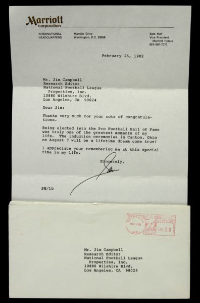 1982 Sam Huff Washington Redskins Signed Letter - MEARS