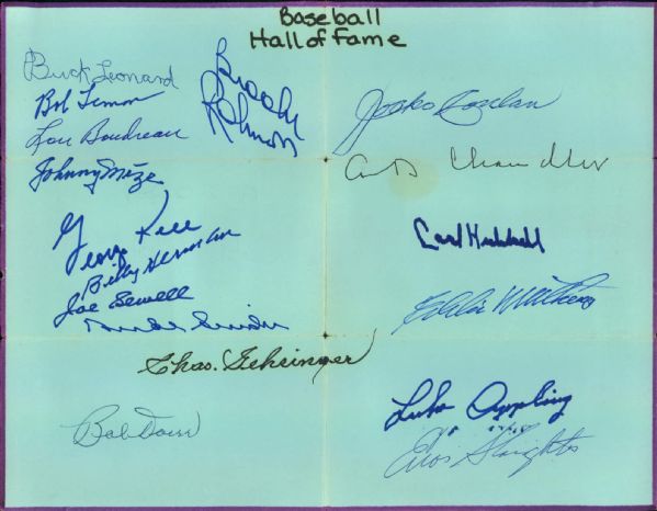 Baseball Hall of Famers Signed 8" x 10" Paper w/ Gehringer Hubbell Chandler Conlon - JSA 