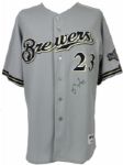 2005 Rickie Weeks Milwaukee Brewers Signed Game Worn Rookie Road Jersey (MEARS A10)