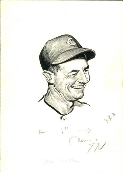 1932-36 Stan Hack Chicago Cubs "TSN" Original Illustration Artwork (Sporting News Collection Hologram/MEARS LOA) Unique, 1:1