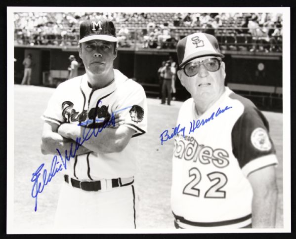 Eddie Mathews Milwaukee Braves Signed 8" x 10" Photo Lot of 2 - One with Tom Lasorda & One Billy Herman - JSA 