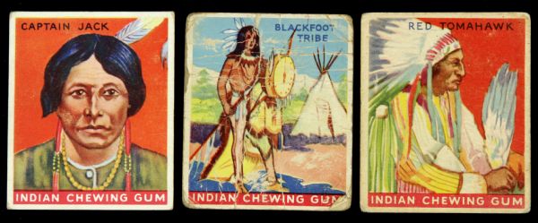 1933-40  Indian Chewing Gum Card - Lot of 3 With Blackfoot Tribe Red Tomahawk & Captin Jack 