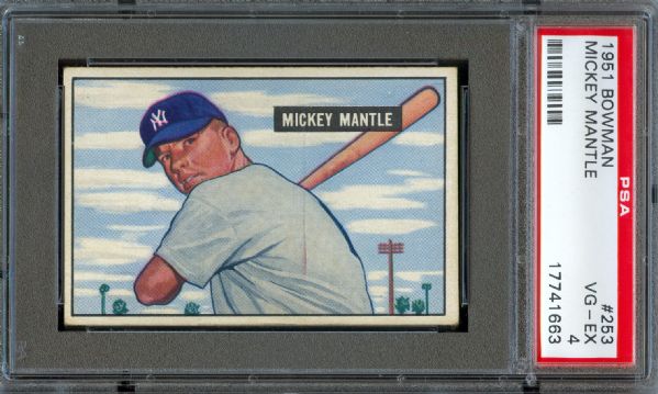 1951 Bowman Yankees Mickey Mantle Rookie #253 PSA VG-EX 4