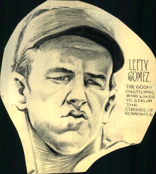 1930s circa Lefty Gomez New York Yankees "TSN" Original Illustration Artwork (Sporting News Collection Hologram/MEARS LOA) Unique, 1:1