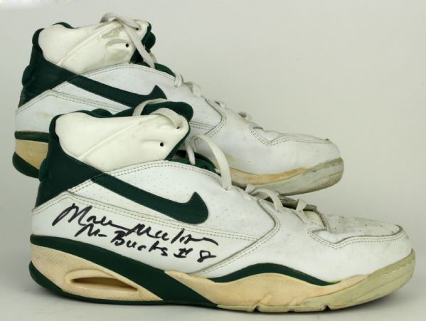 1922-93 Moses Malone Milwaukee Bucks Game Worn Signed Shoes - MEARS & JSA 