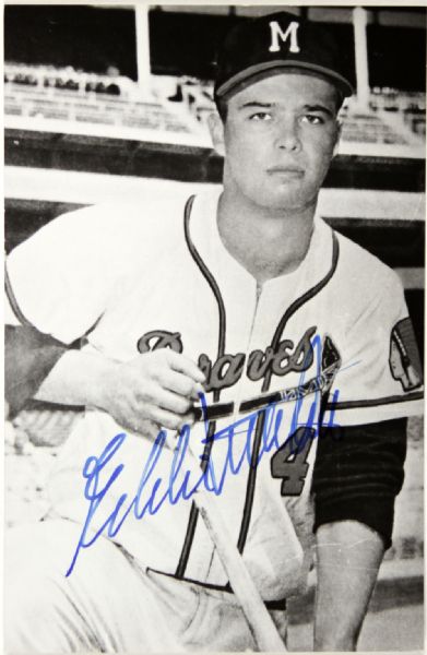 1953-55 Eddie Mathews Signed Milwaukee Braves Postcard - MEARS