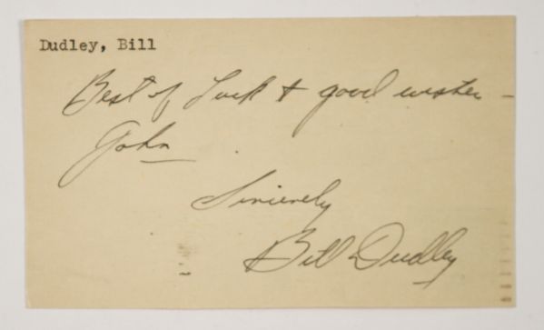Bill Dudley Pittsburgh Steelers Signed 3x5 Index Card (JSA)