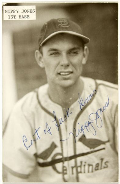 1946-51 Nippy Jones Signed St. Louis Cardinals Postcard (JSA)