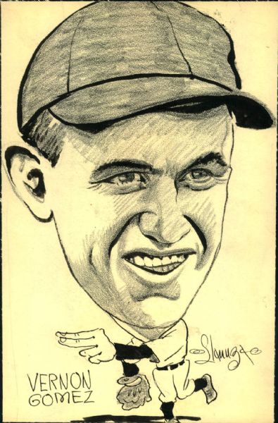 1930s circa Left Gomez New York Yankees "TSN" Original Illustration Artwork (Sporting News Collection Hologram/MEARS LOA) Unique, 1:1 - Lot of 2
