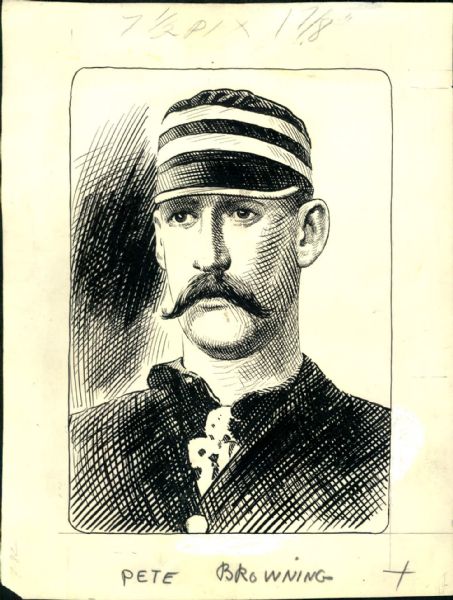 1880s circa Pete Browning Louisville Colonels "TSN" Original Illustration Artwork (Sporting News Collection Hologram/MEARS LOA) Unique, 1:1