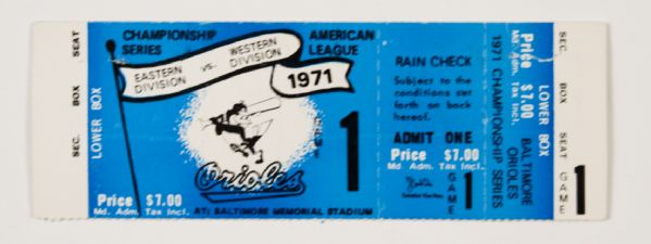 1971 Baltimore Orioles American League Championship Series Unused Blank Ticket