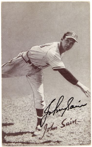 1940s Johnny Sain Boston Braves Signed Exhibit Card - JSA