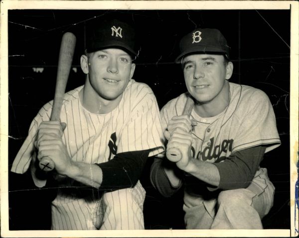 1952 Mickey Mantle New York Yankees & Pee Wee Reese Dodgers Original World Series 7" x 9" Photo - UPI Stamp 