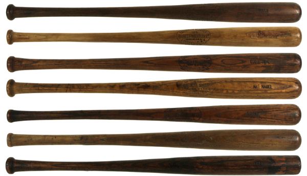 1921-30 Lot of (7) H&B Louisville Slugger Side Written Professional Model Game Used Bats - Minor Leagues (MEARS LOA) 