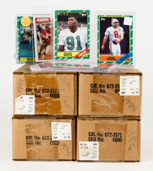1988 Topps Football Set Lot of (4) + Steve Young & Reggie White 1986 Topps RCs