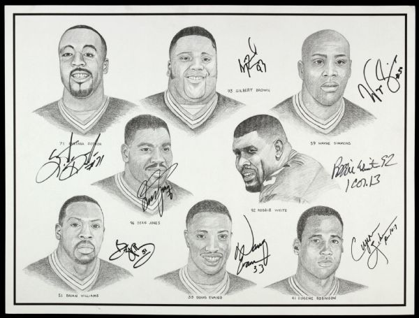 1996 Green Bay Packers Defense Signed 24" x 18" Lithograph - JSA