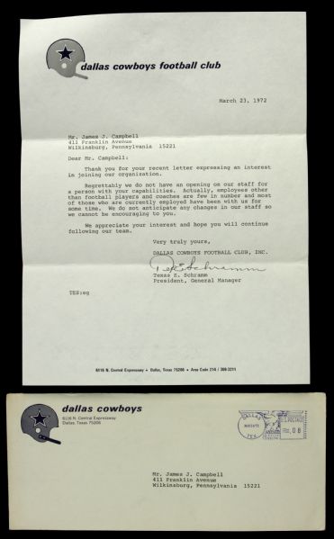 1972 Tex Schramm Dallas Cowboys Signed Letter - MEARS 
