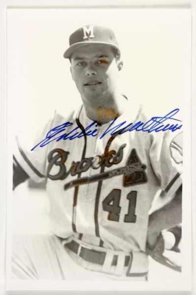 1953-55 style Eddie Mathews Signed Milwaukee Braves Postcard (JSA)