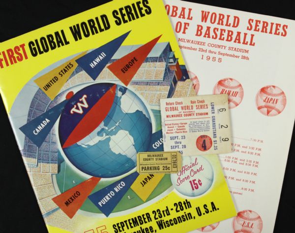 1955 First Global World Series Program Ticket & Roster Sheet