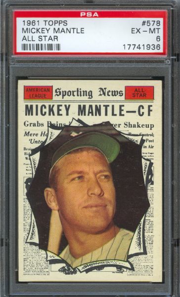 1961 Topps Yankees Mickey Mantle All-Star #578 PSA EX-MT 6