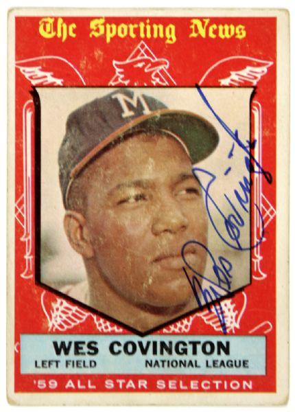 1959 Sporting News #565 Wes Covington Milwaukee Braves Signed Baseball Card - JSA