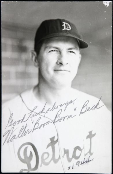 1944 Walter Boom Boom Beck Detroit Tigers Signed Postcard - JSA 