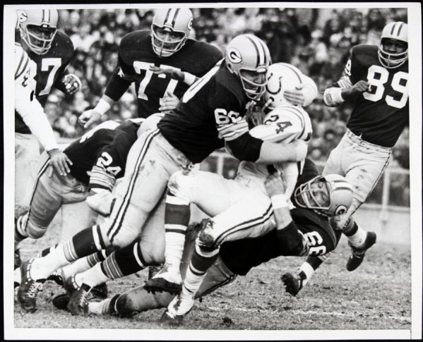 1960s Ray Nitschke Green Bay Packers Tackles Fellow Hall of Famer Lenny Moore Original 8" x 10" Photo 