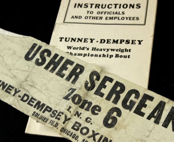 1927 Gene Tunney vs. Jack Dempsey II Officials Instructions & Usher Ribbon First Million Dollar Fight The Long Count