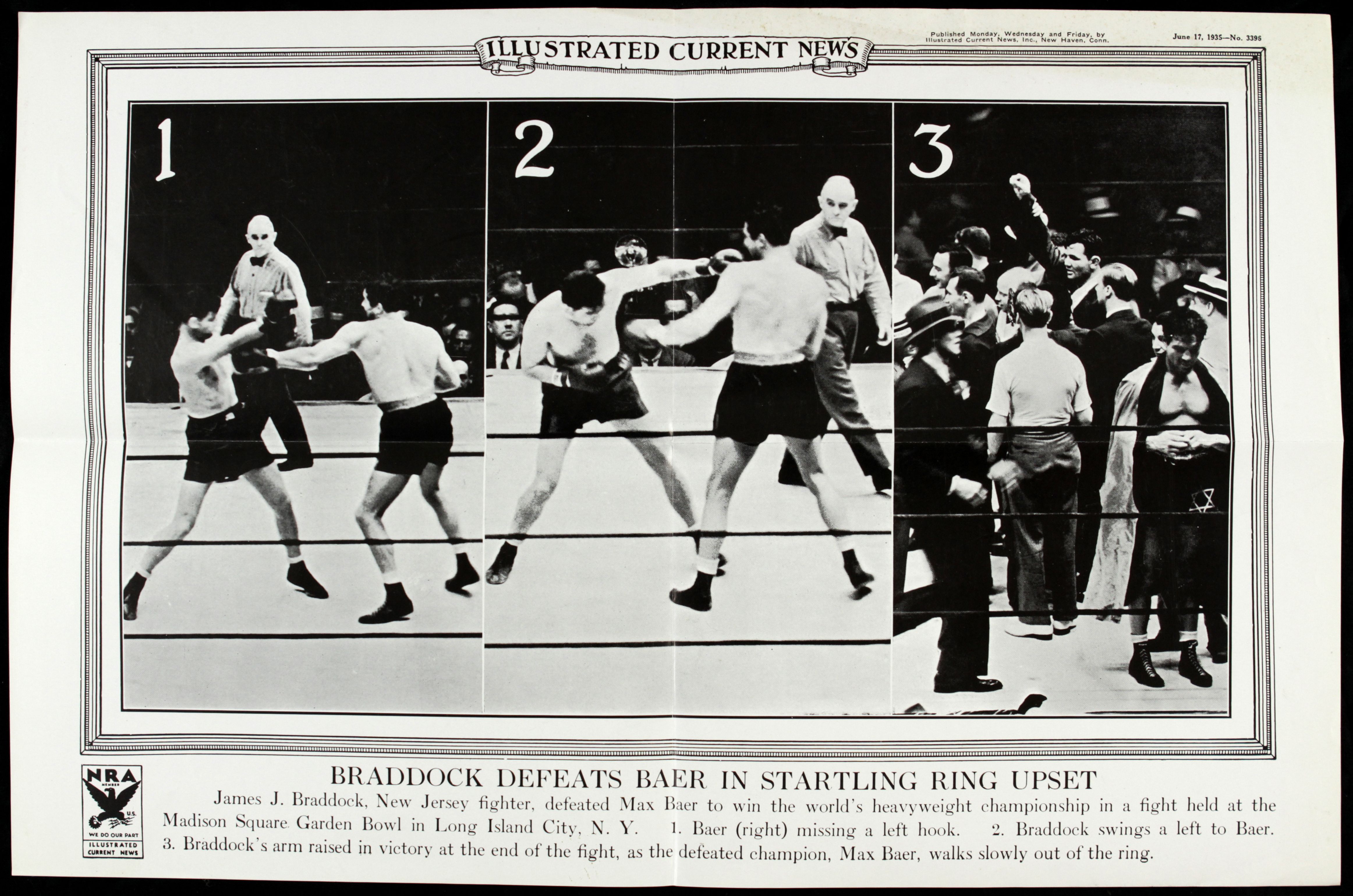 Lot Detail 1935 Jim Braddock Defeats Max Baer Boxing Match Illustrated Current News Poster 19 X 12 1 2