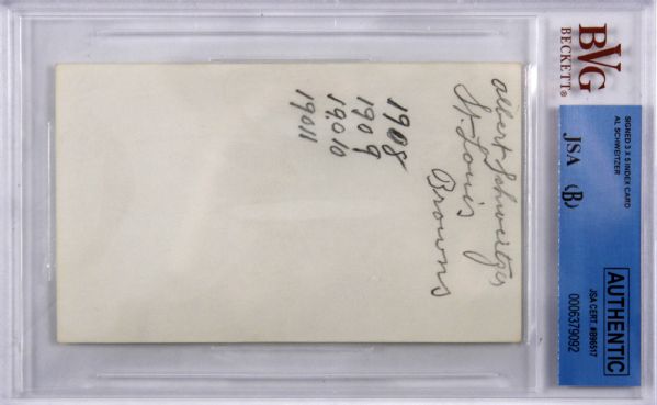 Al Schweitzer signed 3x5 Index Card (BVG/JSA Authentic & Encapsulated)