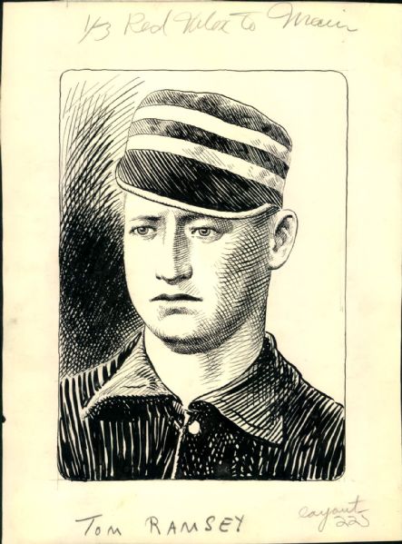 1885-90 Thomas Ramsey Louisville Colonels / St. Louis Browns "The Sporting News" Original Illustration Artwork (Sporting News Collection Hologram/MEARS LOA) Unique, 1:1
