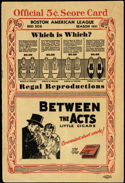 1931 Boston Red Sox vs. Philadelphia As Scorecard 