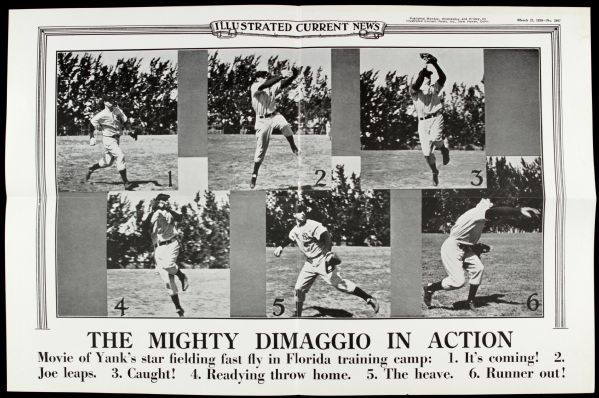 1939 Joe DiMaggio New York Yankees Illustrated Current News 19" x 12 1/2" Poster