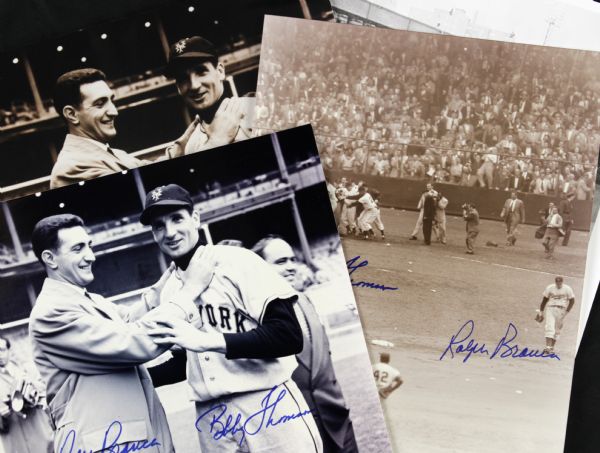 1951 Bobby Thomson New York Giants & Ralph Branca Brooklyn Dodgers Signed 8" x 10" Photo - Lot of 4 - JSA