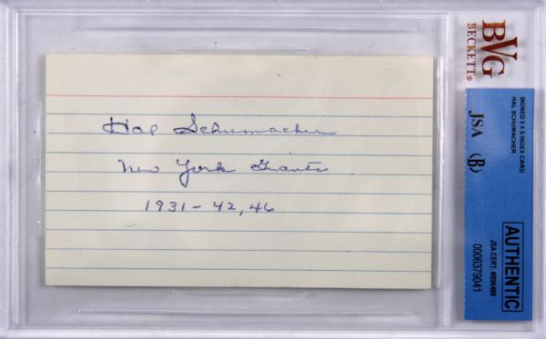 Hal Schumacher signed 3x5 Index Card (BVG/JSA Authentic & Encapsulated)