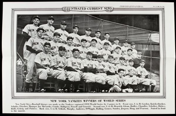 1938 New York Yankees  Illustrated Current News Baseball Poster 19" x 12 1/2" 